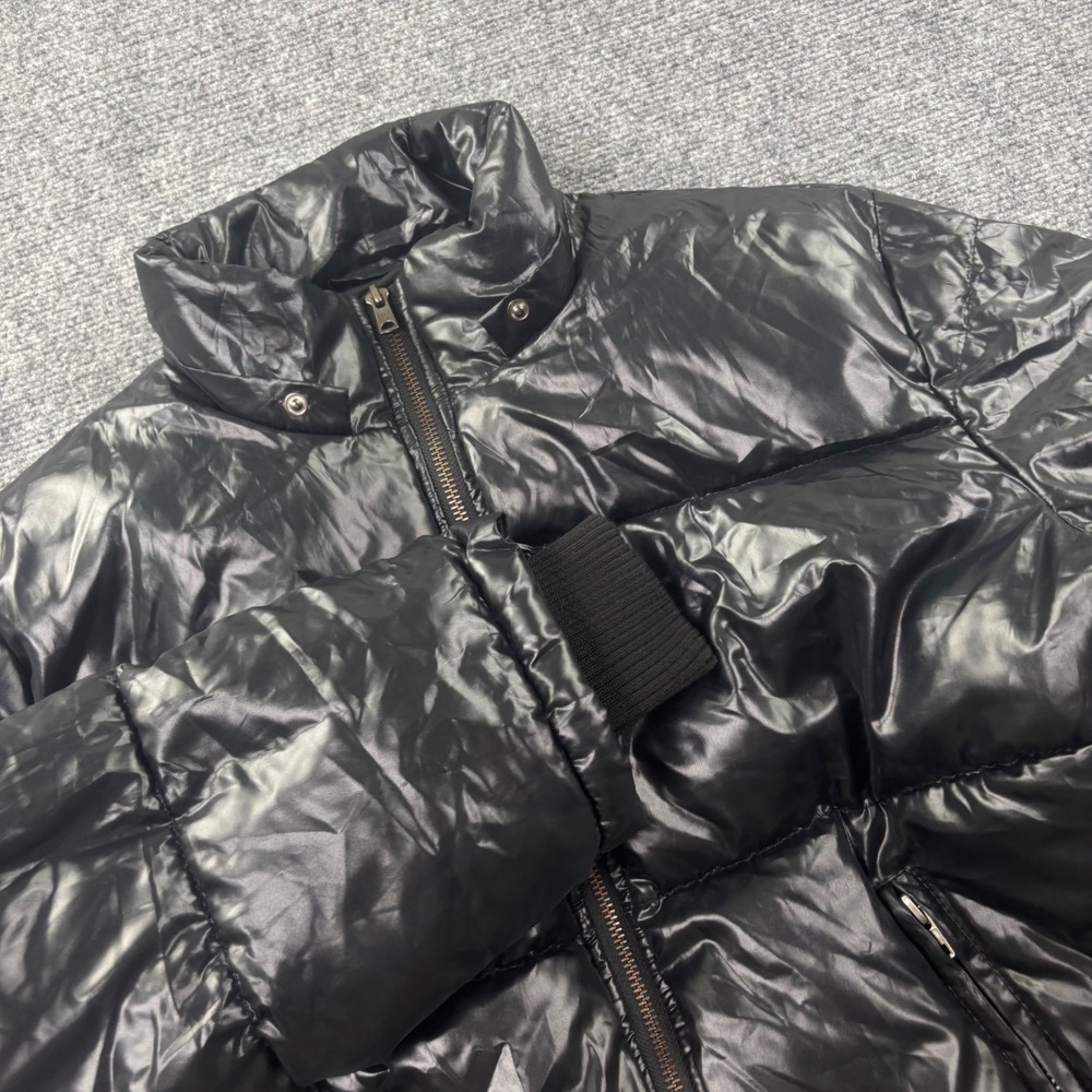 Aeropostale Puffer Jacket Large Black Shiny Quilted Full Zip Mock Neck Womens